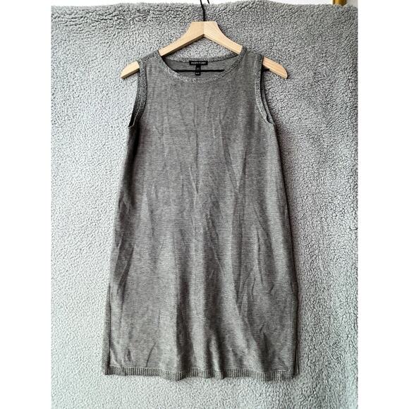 Eileen Fisher Mini Tank Dress XS Wool Sleeveless Striped Boxy Minimal Gray Black - Picture 1 of 14